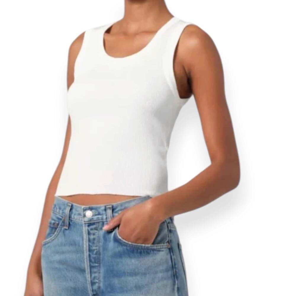 NWOT AGOLDE Poppy Cropped White Ribbed Tank Top Womens Size Small